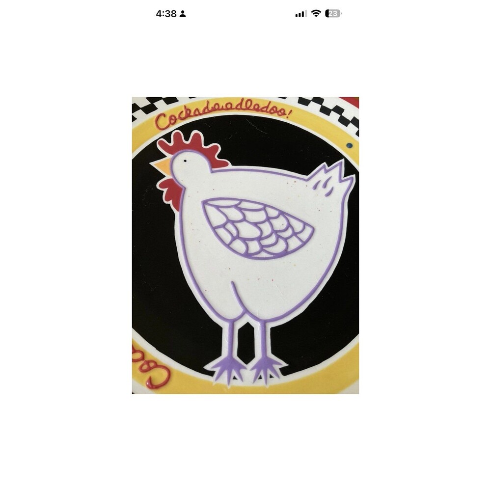 Becky Denny Rooster/Chicken "Cockadoodledoo" Plate 12" Dinner/Serving Plate - Picture 6 of 7